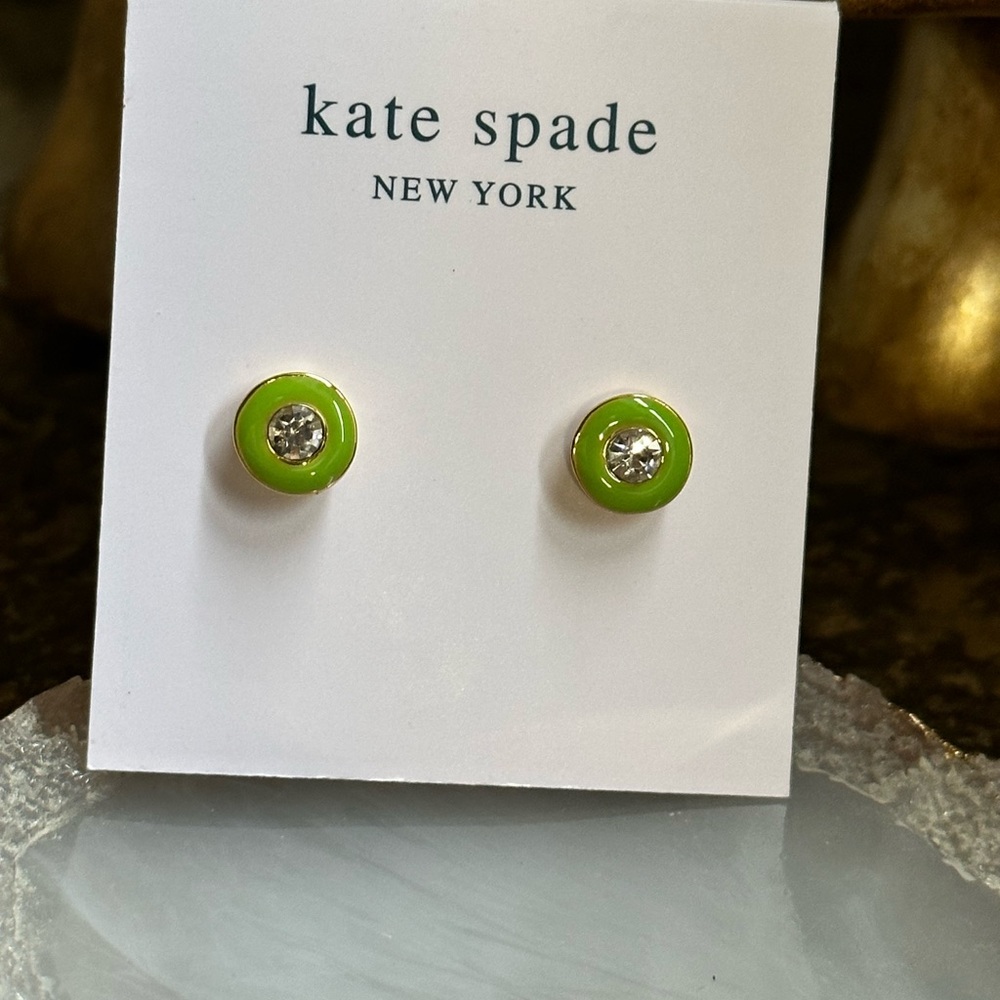 Kate Spade Green Enamel Rhinestone Stud Earrings - Picture 2 of 8